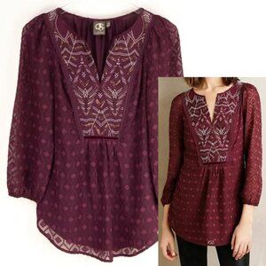 Anthropologie One September Madiran Shirt Peasant Blouse Embroidered Top Size XS